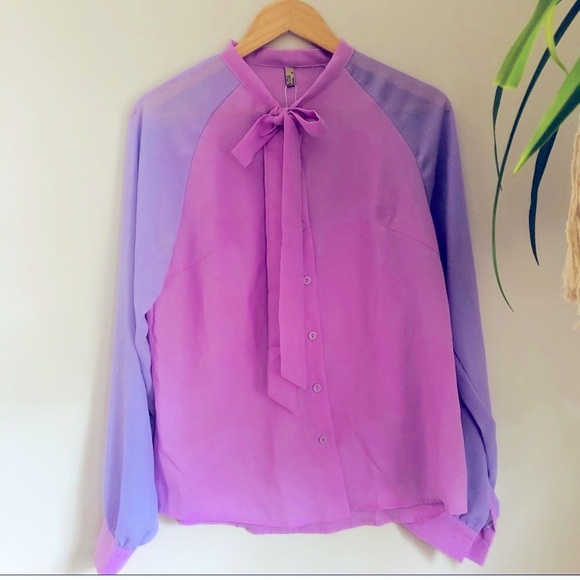 Acevog Tops - Acevog Color Block Button Down Lilac Purple Top